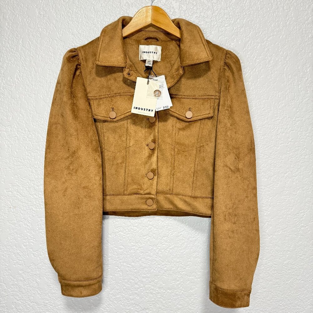 INDUSTRY Camel Women's Faux Suede Puff Sleeve Jacket NWT L